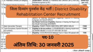 जिला दिव्यांग पुनर्वास केंद्र भर्ती | District Disability Rehabilitation Center Recruitment