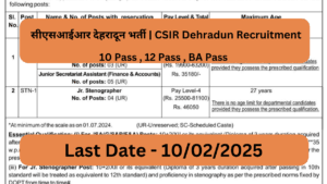 सीएसआईआर देहरादून भर्ती | CSIR Dehradun Recruitment
